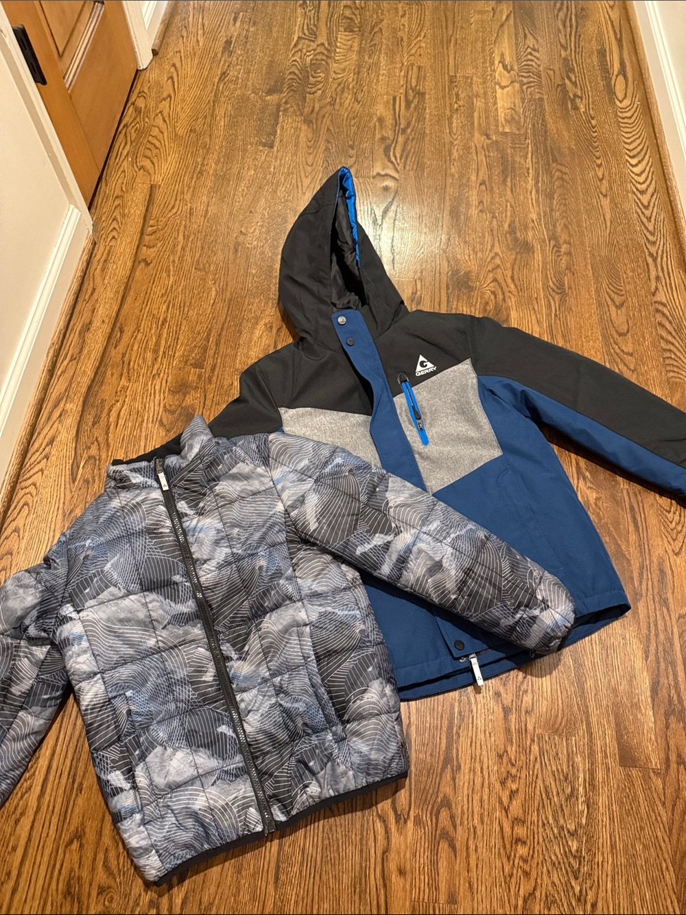 Gerry Blue, Black & Gray Hooded Jacket with Gray Patterned Puffer